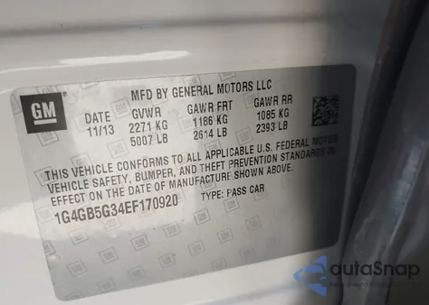 2014 Buick Lacrosse Leather Group из США, поврежденный, VIN 1G4GB5G34EF170920